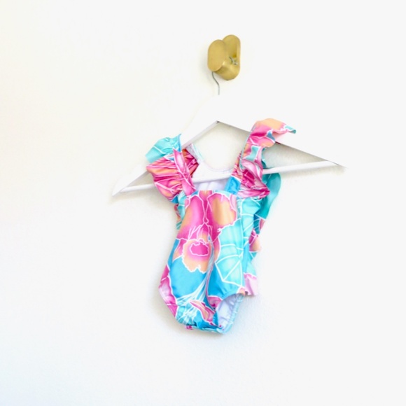 NEW! Kenny Flowers Kiddy Flowers Maui Ruffle One Piece Pink Blue Girls 3-6 M - Picture 12 of 15